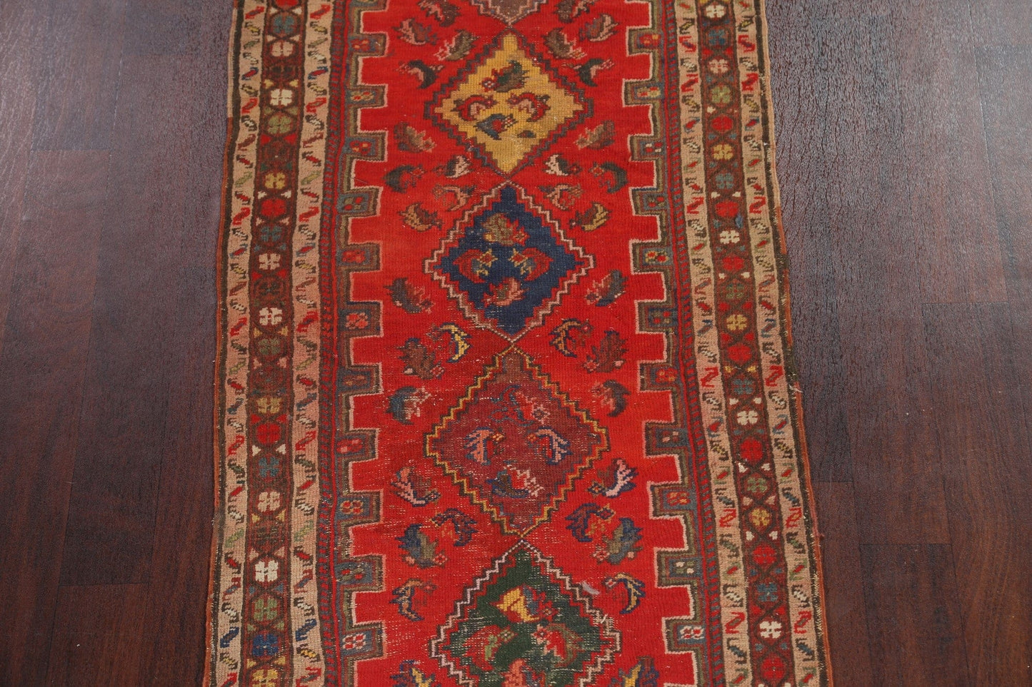 Antique Vegetable Dye Heriz Bakhshayesh Runner Rug 3x14