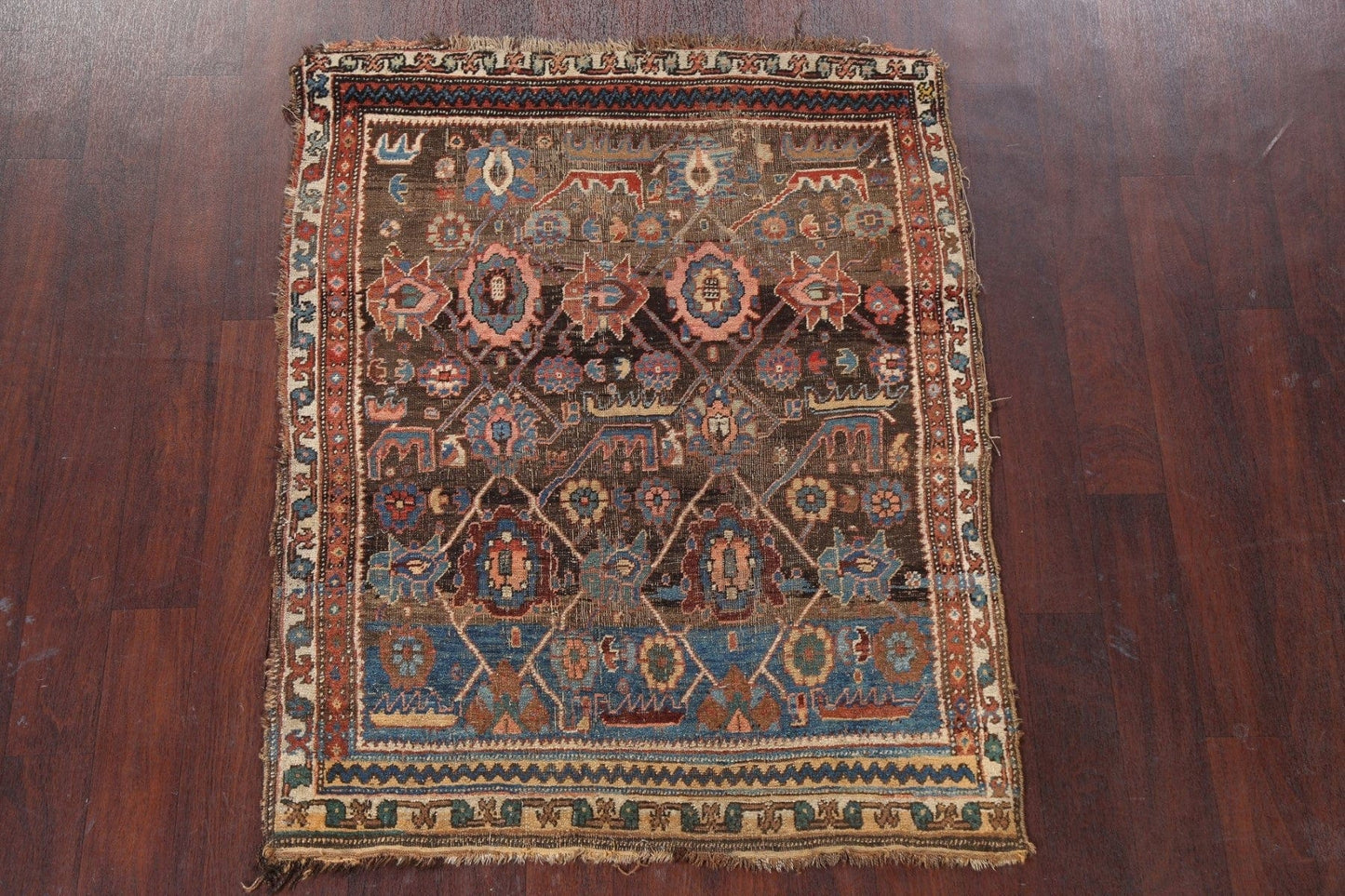 Pre-1900 Antique Bidjar Halvaei Persian Rug 4x5