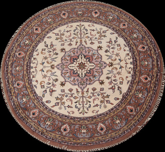 Ivory Kashan Round Area Rug 7x7