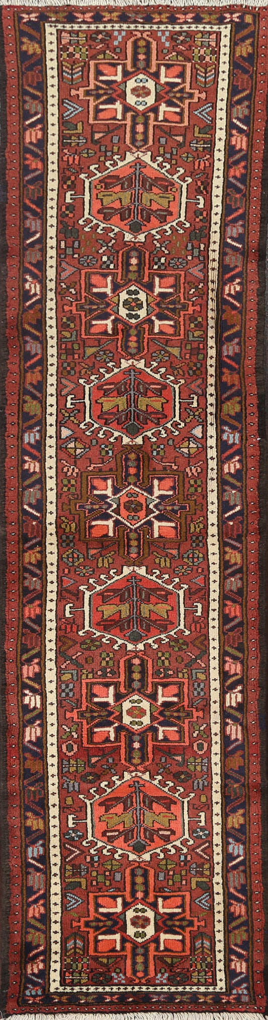 Hand-Knotted Gharajeh Persian Runner Rug 2x9