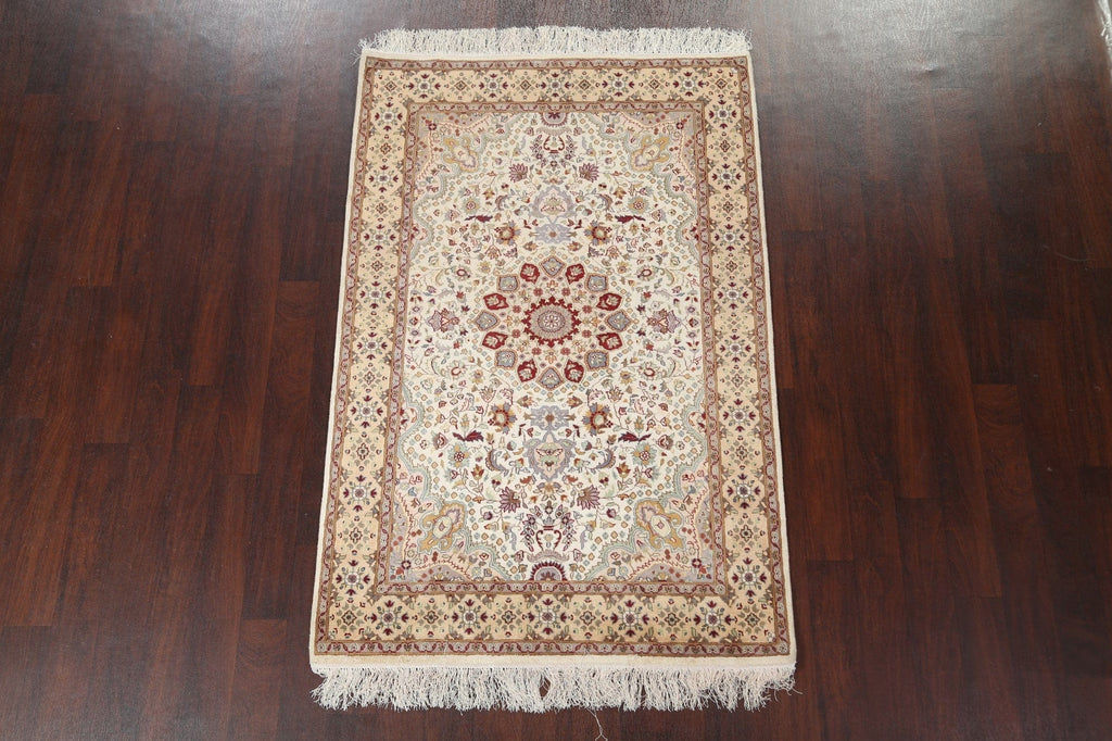 Vegetable Dye Tabriz Silk Handmade Rug 4x6