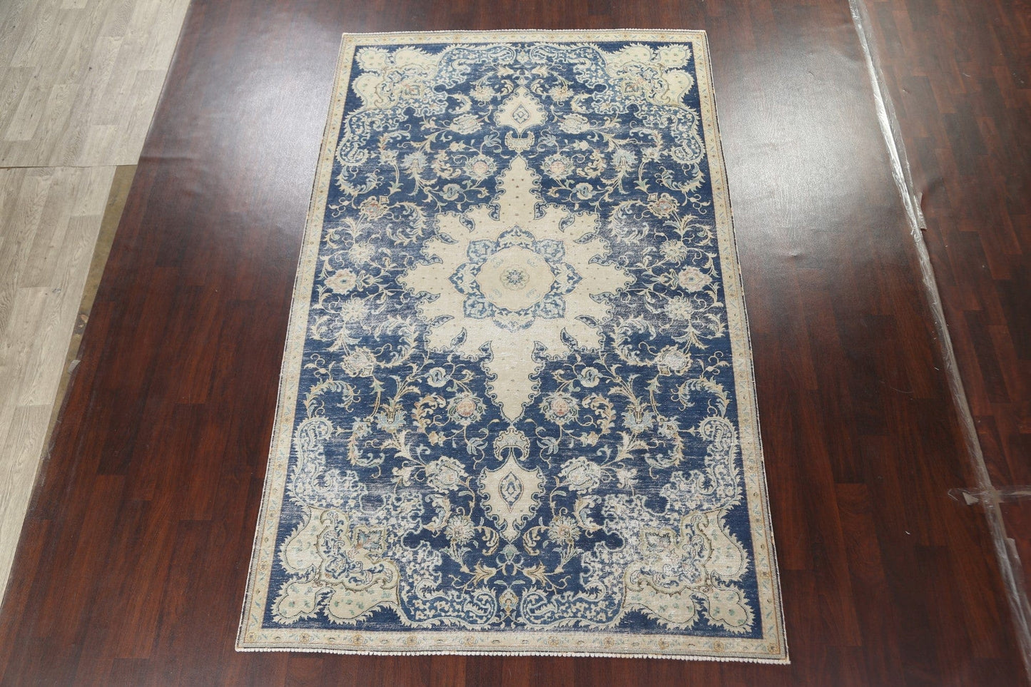 Blue Distressed Tabriz Persian Area Rug 7x10