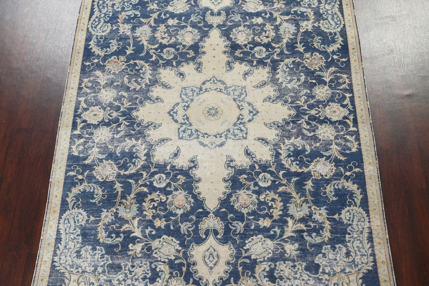 Blue Distressed Tabriz Persian Area Rug 7x10