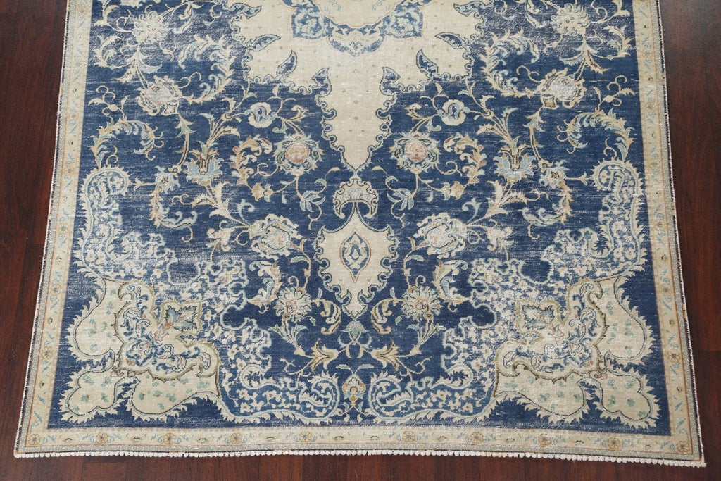 Blue Distressed Tabriz Persian Area Rug 7x10