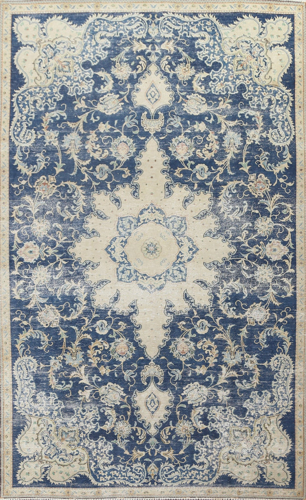 Blue Distressed Tabriz Persian Area Rug 7x10