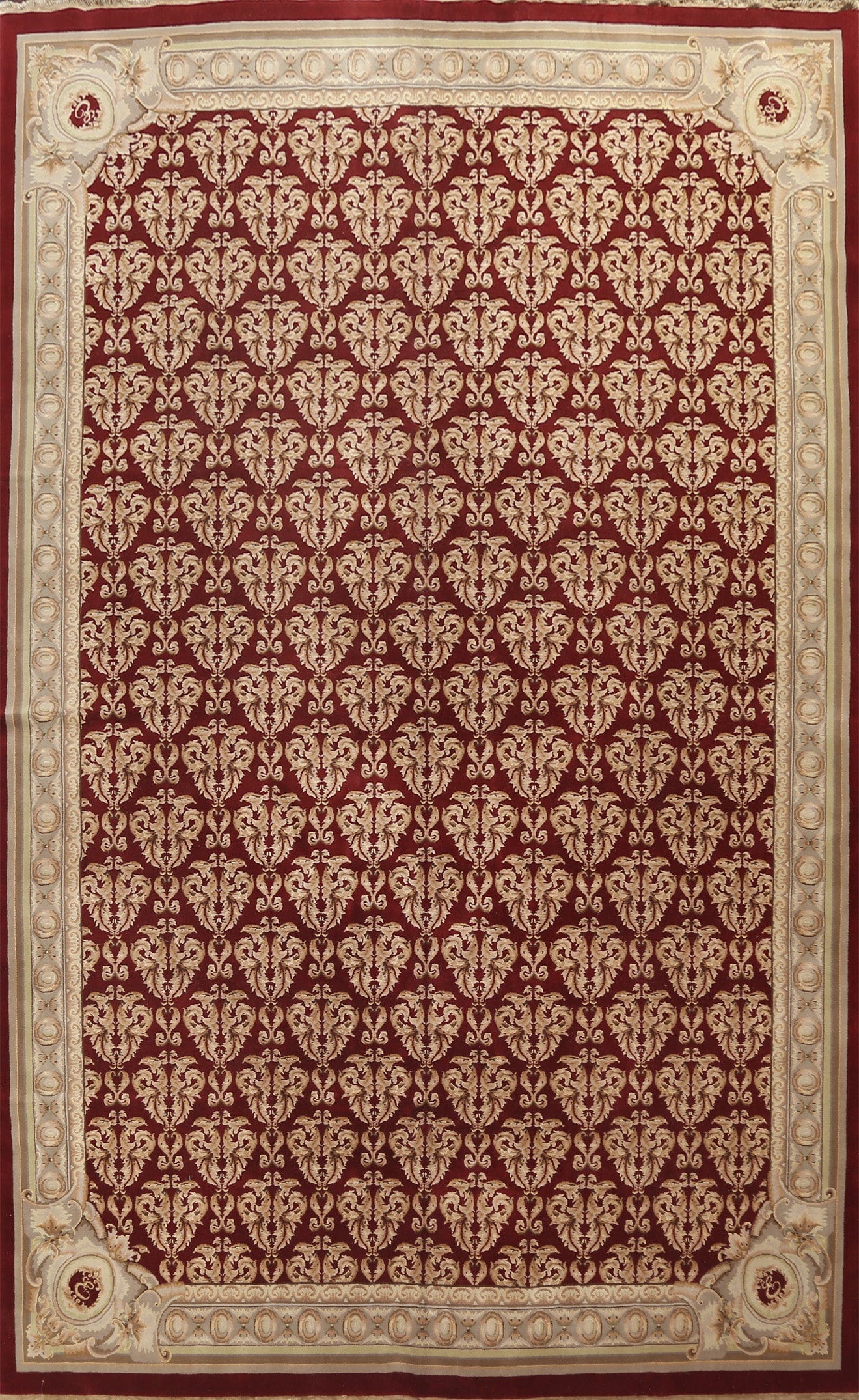 All-Over Red Aubusson Handmade Rug 10x14