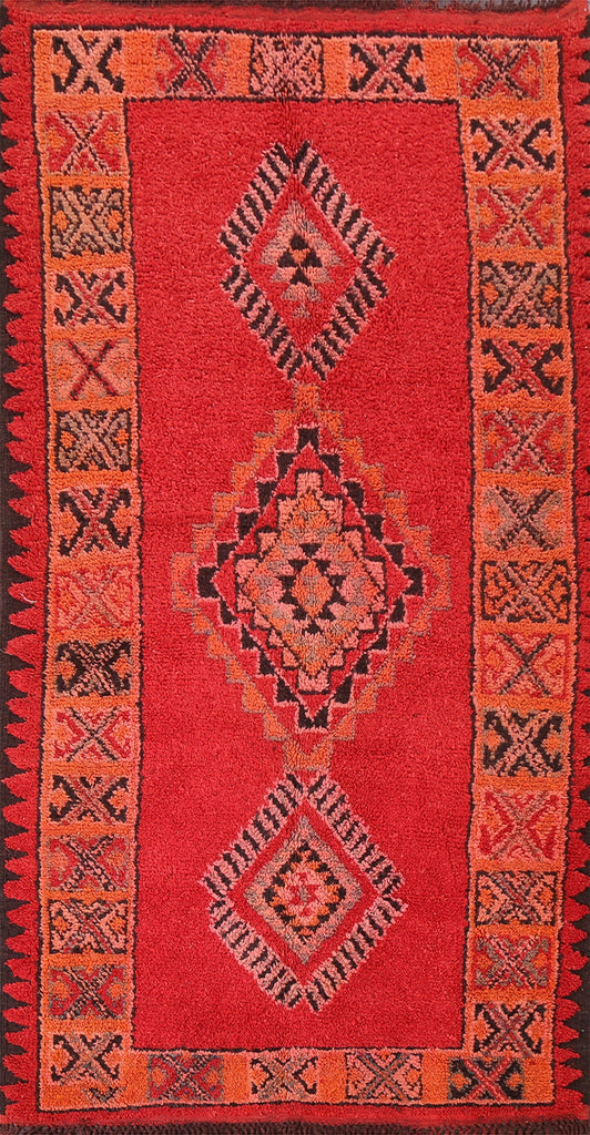 Red Wool Moroccan Handmade Rug 5x10