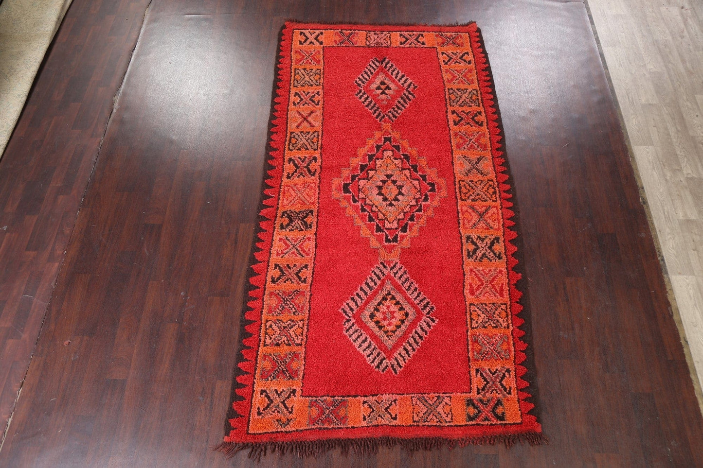 Red Wool Moroccan Handmade Rug 5x10