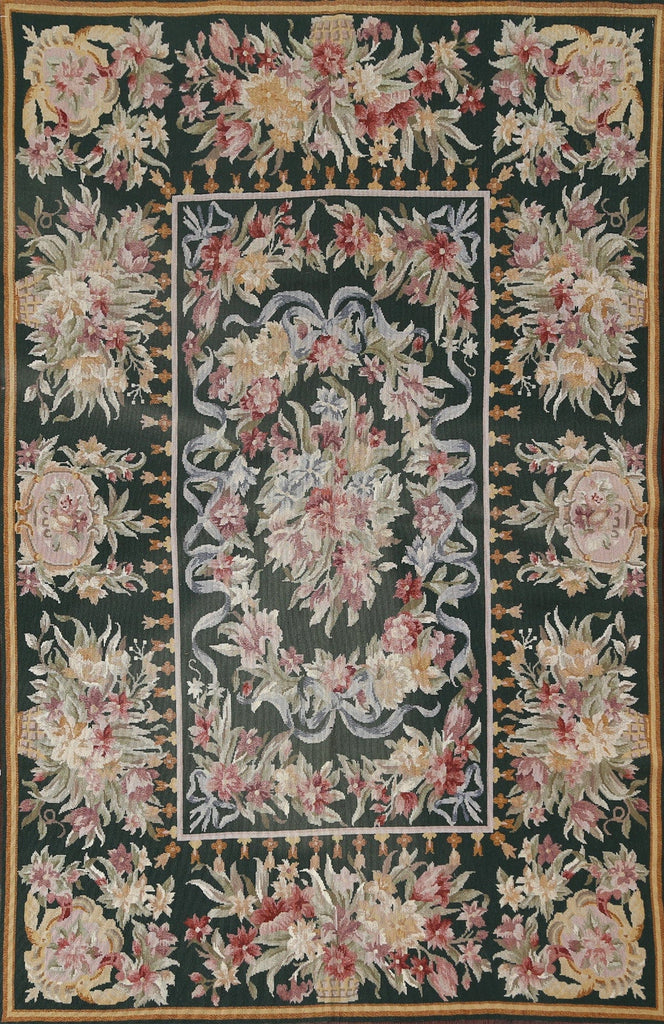 Floral Needlepoint Vintage Area Rug 4x7