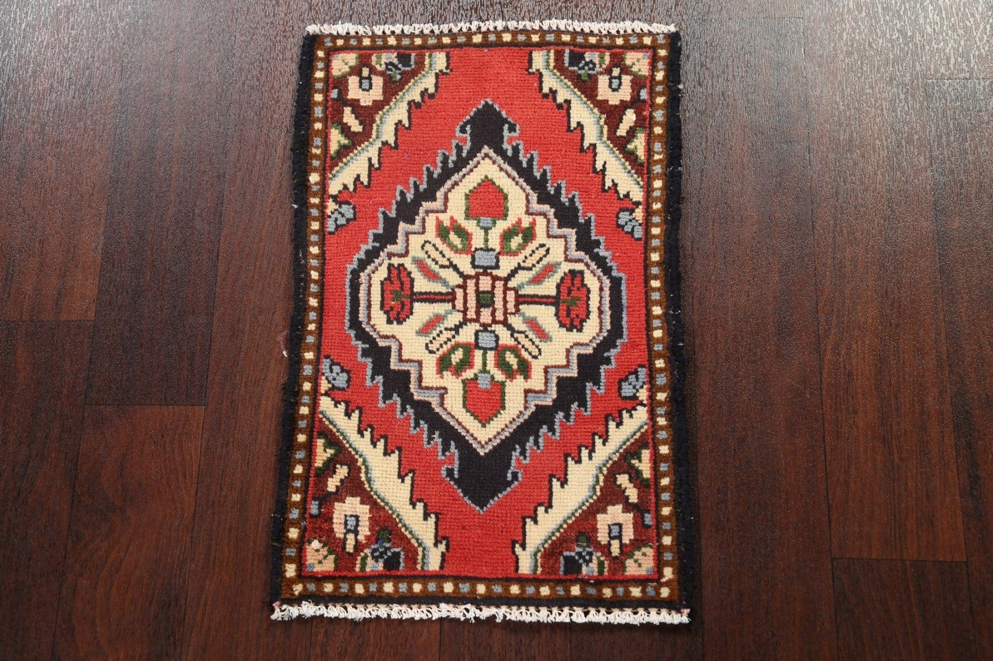 Vintage Red Hamedan Persian Wool Rug 1x2