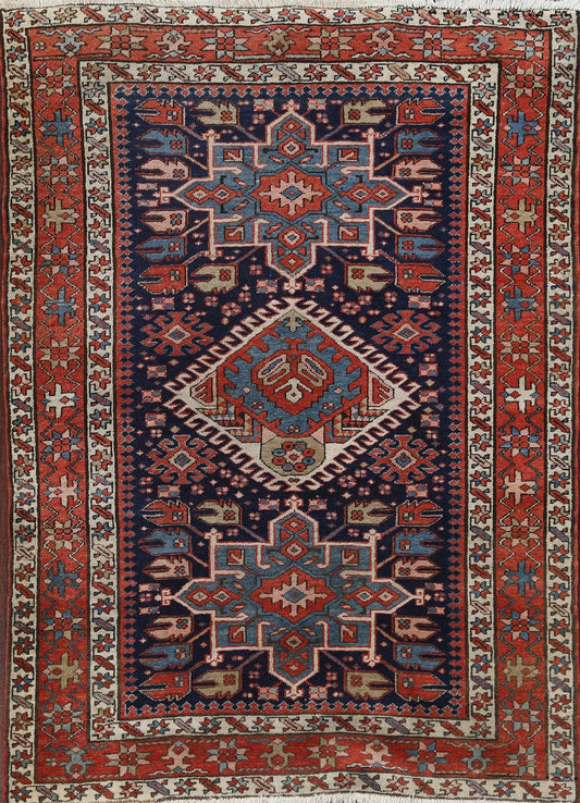 Antique Vegetable Dye Heriz Serapi Persian Area Rug 4x5