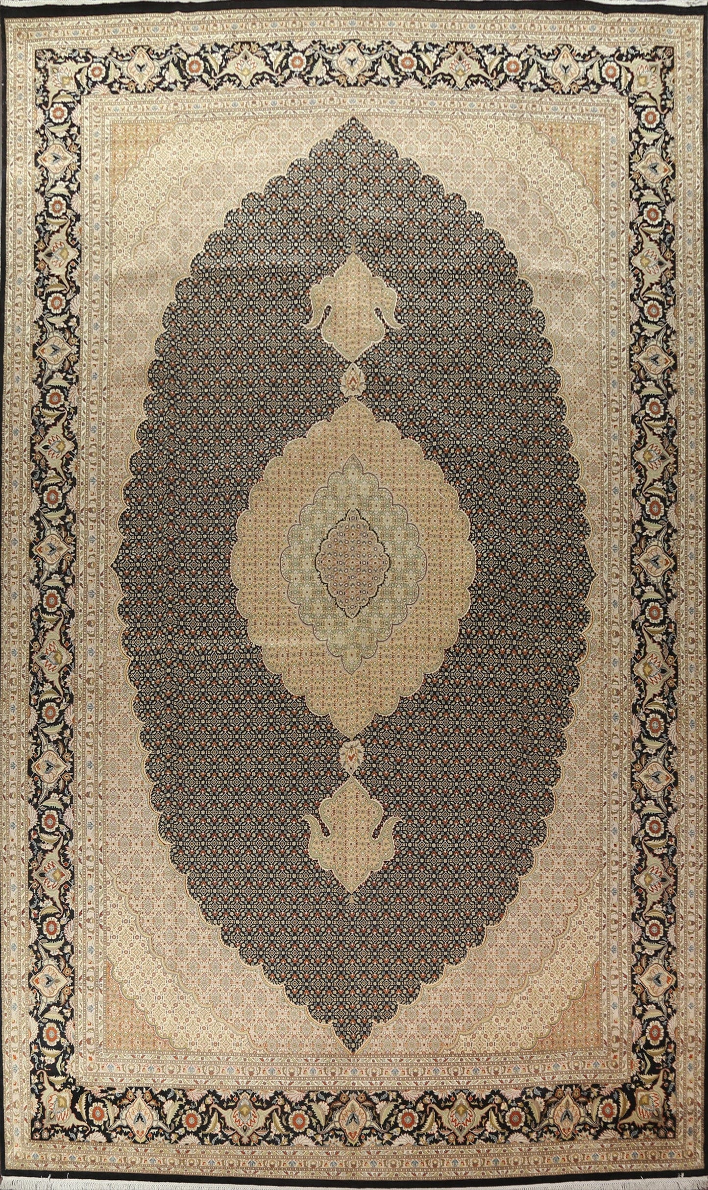 Vegetable Dye Tabriz Mahi Persian Wool Rug 12x19