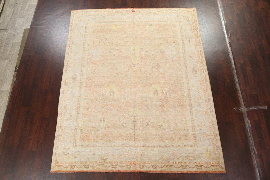 Vegetable Dye Muted Floral Oushak Turkish Rug 8x9