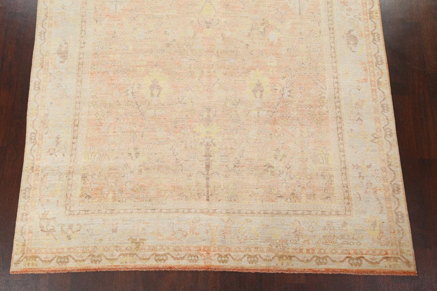 Vegetable Dye Muted Floral Oushak Turkish Rug 8x9