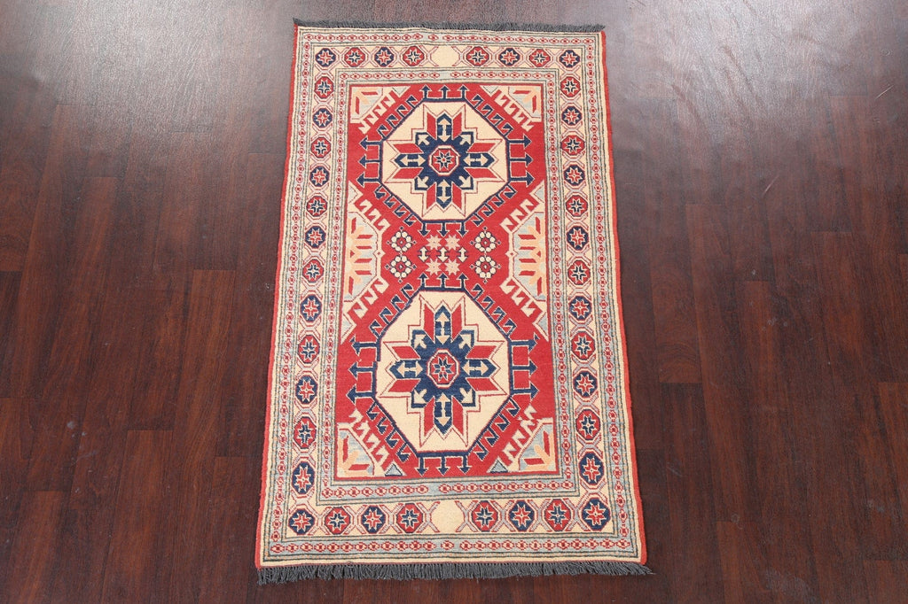 Red Geometric Kazak Wool Area Rug 3x6