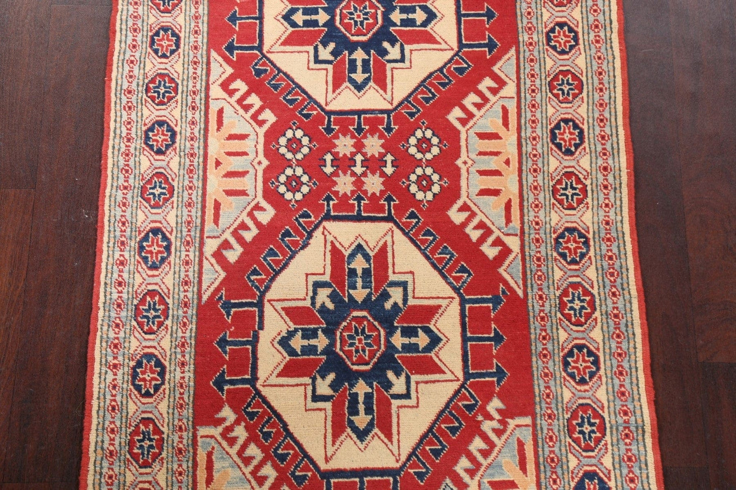 Red Geometric Kazak Wool Area Rug 3x6