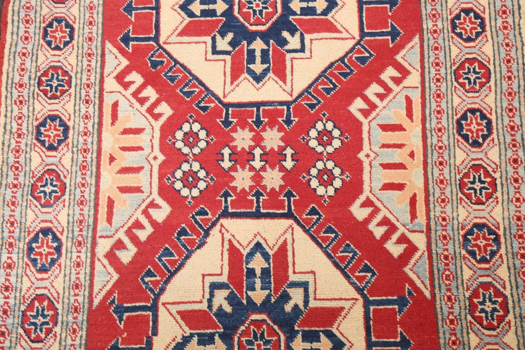 Red Geometric Kazak Wool Area Rug 3x6