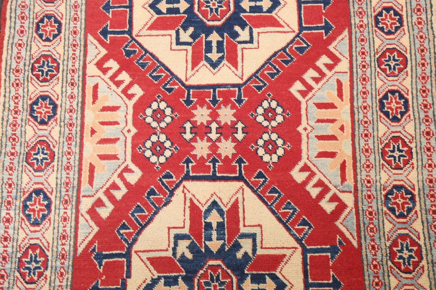 Red Geometric Kazak Wool Area Rug 3x6