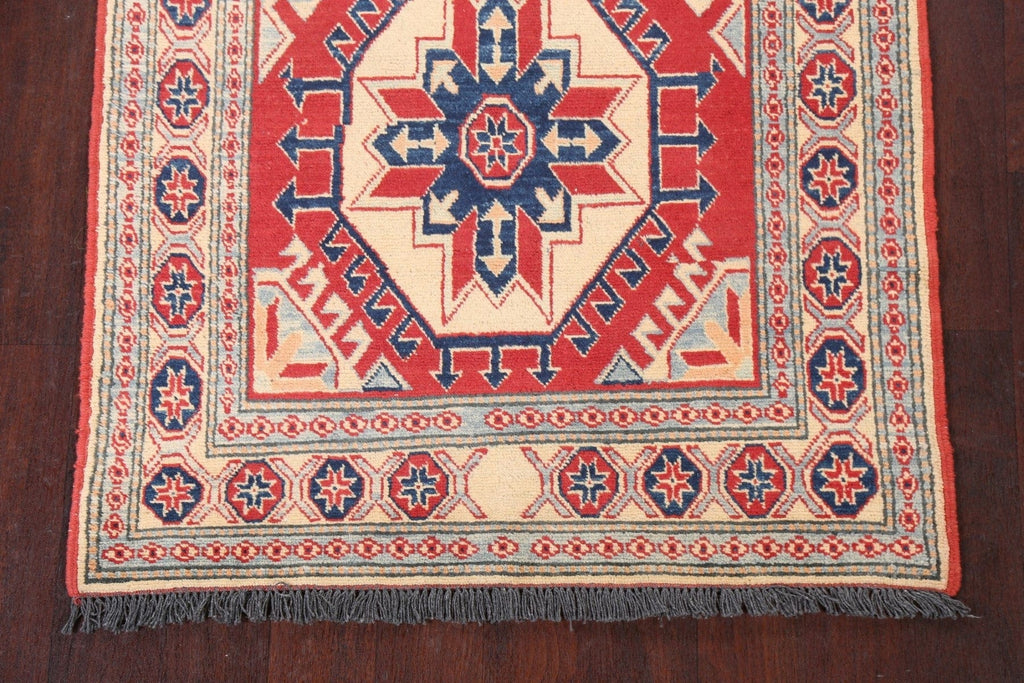 Red Geometric Kazak Wool Area Rug 3x6