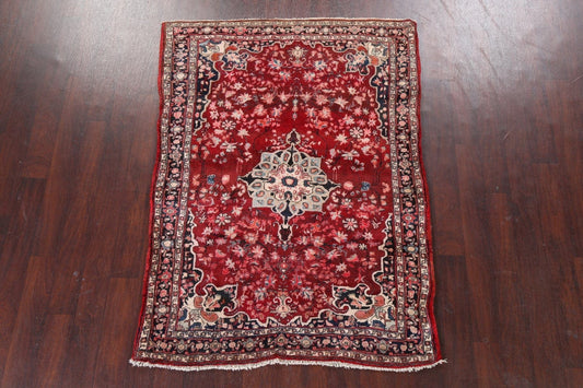 Handmade Red Zanjan Persian Area Rug 4x6