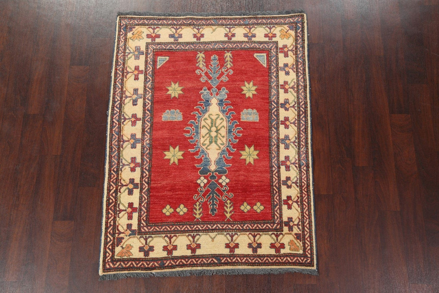 Red Wool Kazak Handmade Rug 4x5