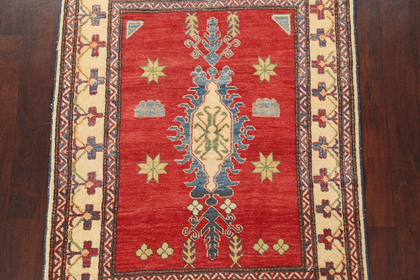 Red Wool Kazak Handmade Rug 4x5