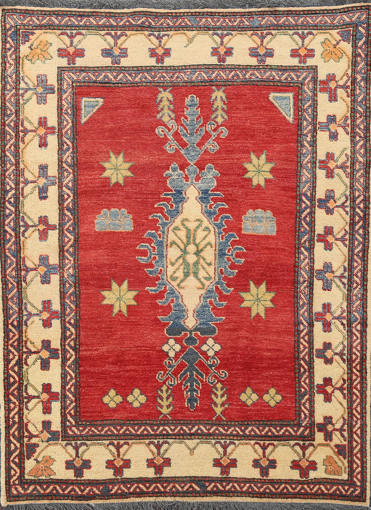 Red Wool Kazak Handmade Rug 4x5