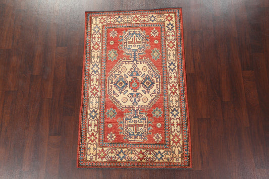 Red Geometric Kazak Handmade Rug 4x6