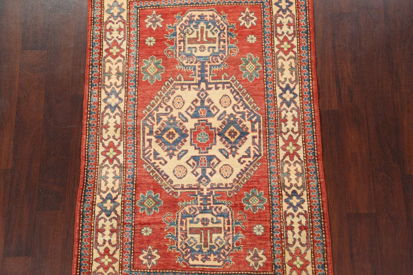 Red Geometric Kazak Handmade Rug 4x6