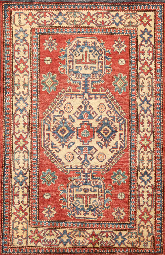 Red Geometric Kazak Handmade Rug 4x6