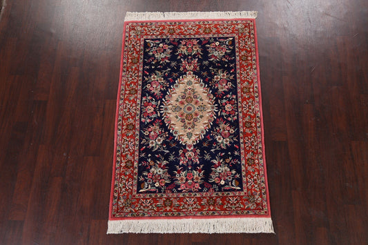 Navy Blue Floral Kerman Persian Area Rug 4x6