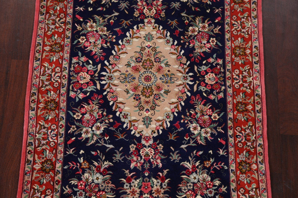 Navy Blue Floral Kerman Persian Area Rug 4x6