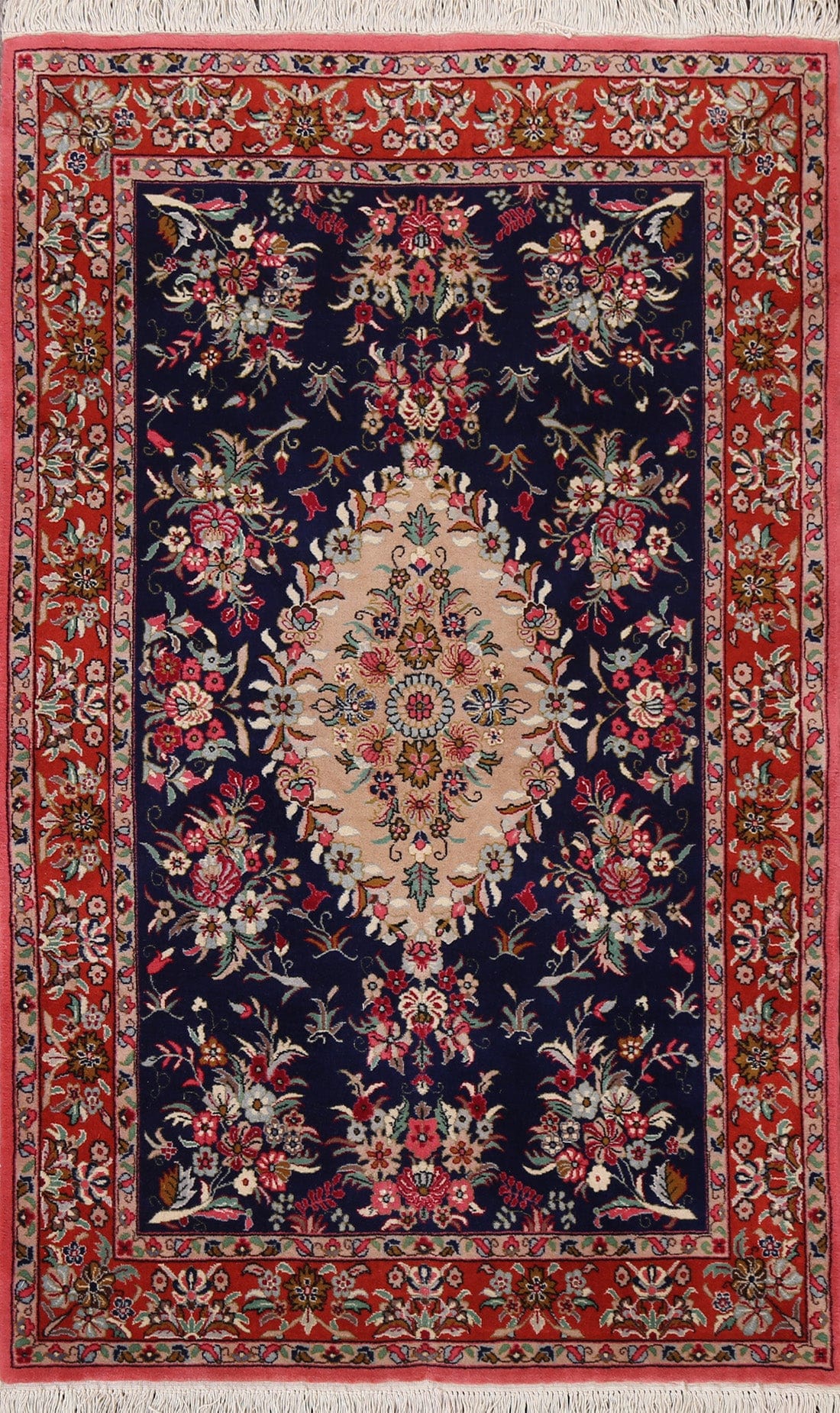 Navy Blue Floral Kerman Persian Area Rug 4x6