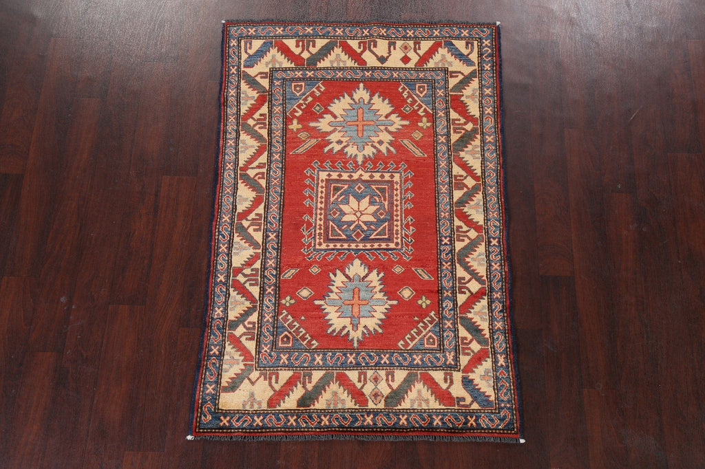 Red Geometric Kazak Handmade Rug 4x5