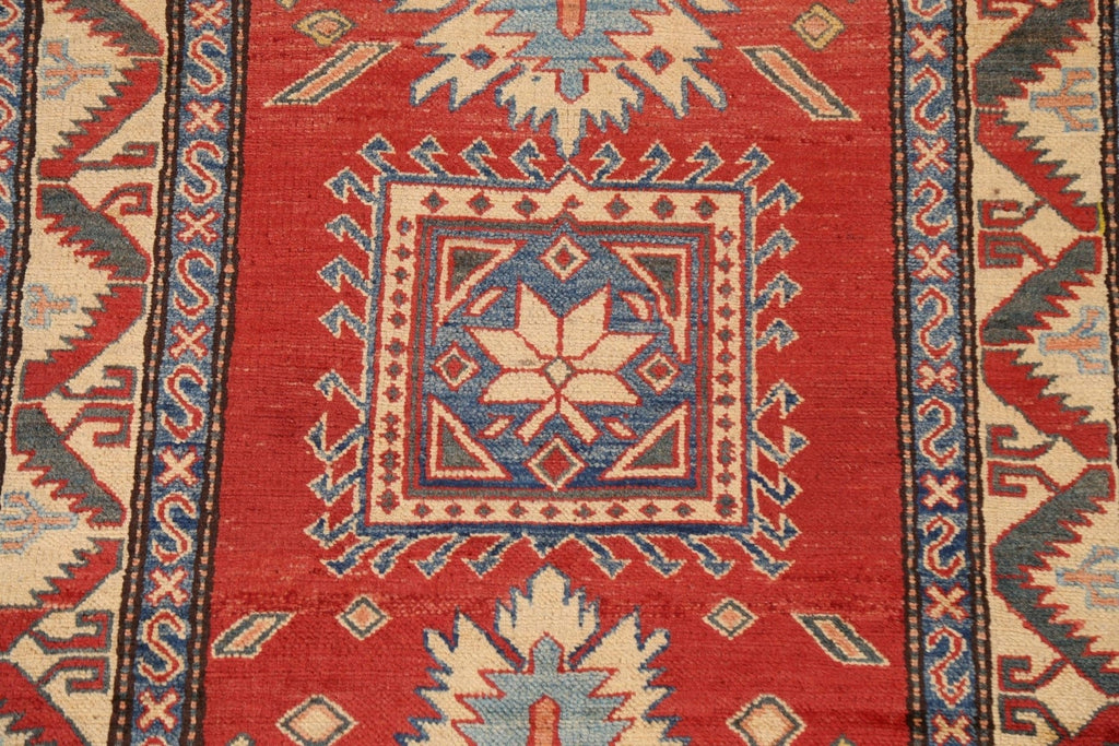 Red Geometric Kazak Handmade Rug 4x5