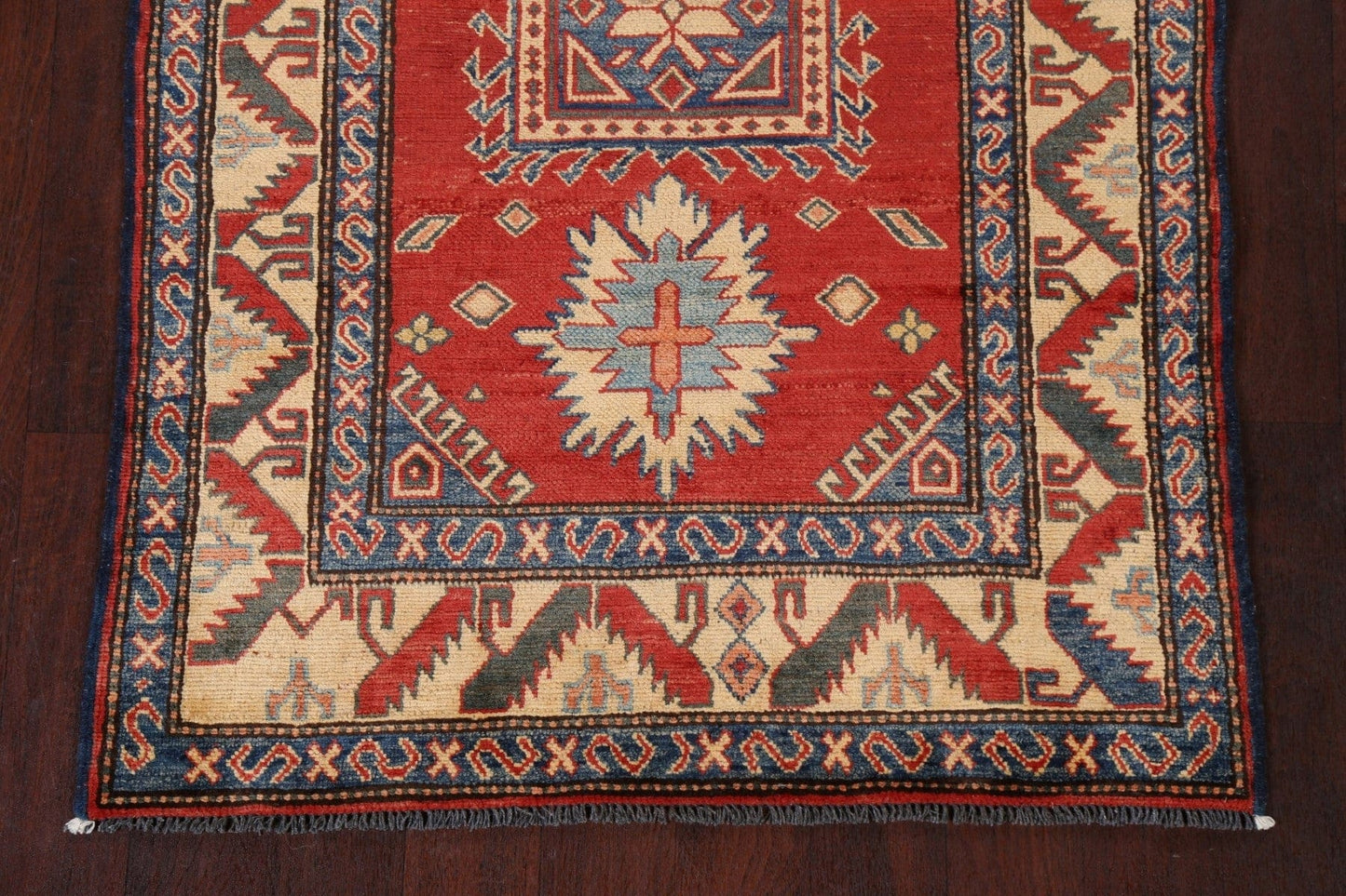 Red Geometric Kazak Handmade Rug 4x5