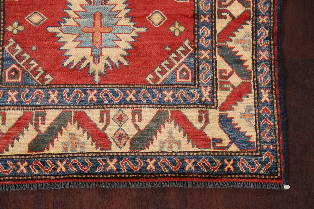 Red Geometric Kazak Handmade Rug 4x5