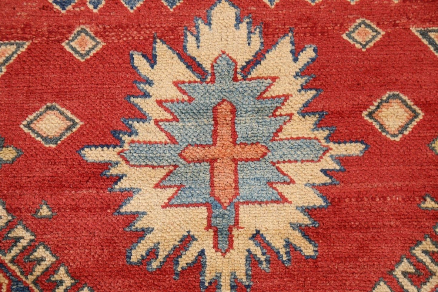 Red Geometric Kazak Handmade Rug 4x5