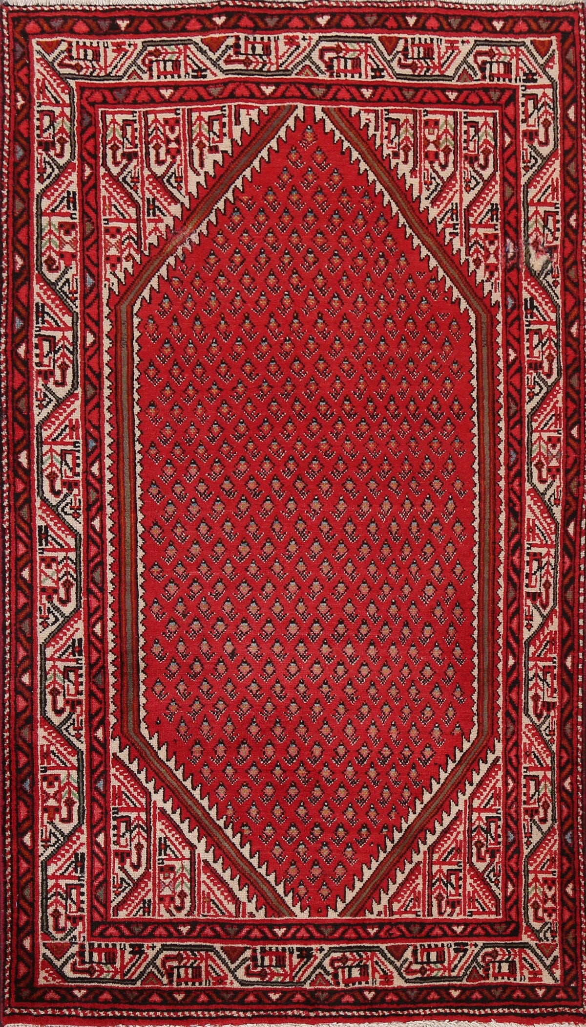 Red Boteh Botemir Persian Area Rug 4x7