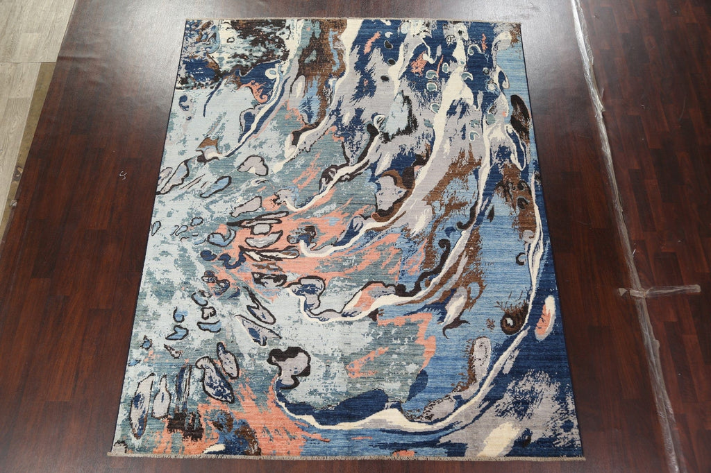 Vegetable Dye Wool/ Silk Abstract Modern Area Rug 8x10