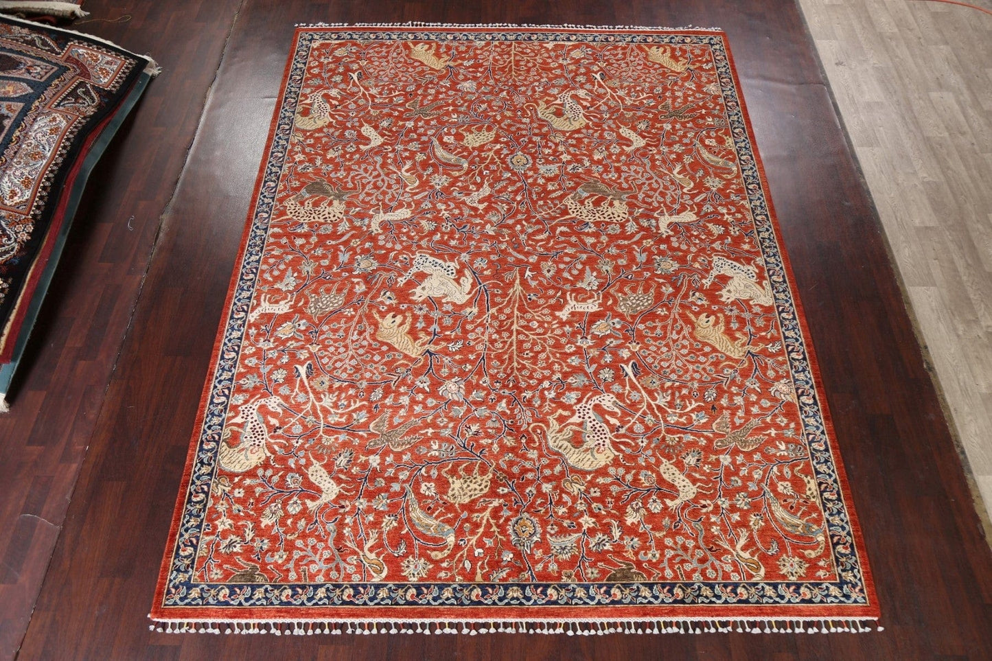 Vegetable Dye Animals Design Tabriz Area Rug 9x11