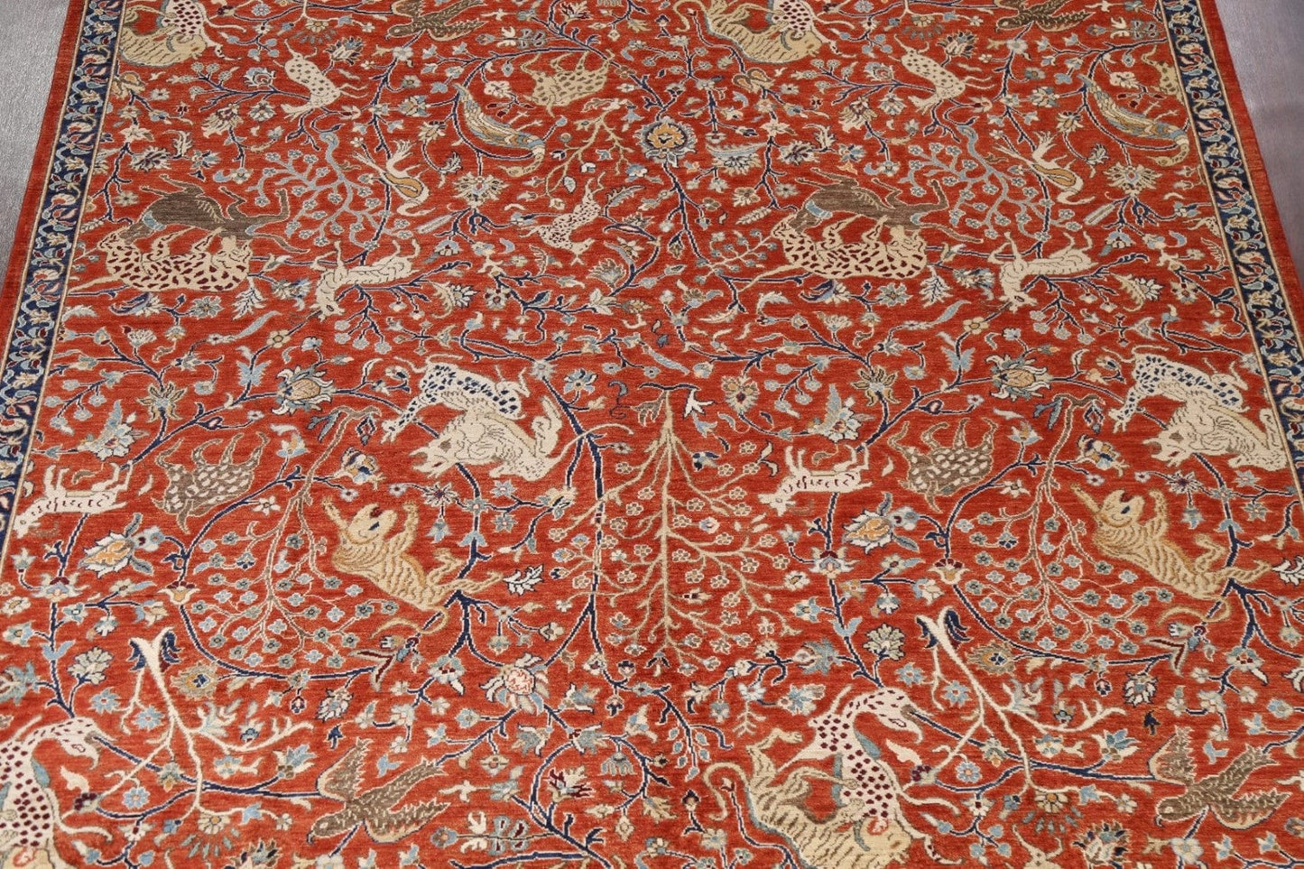 Vegetable Dye Animals Design Tabriz Area Rug 9x11