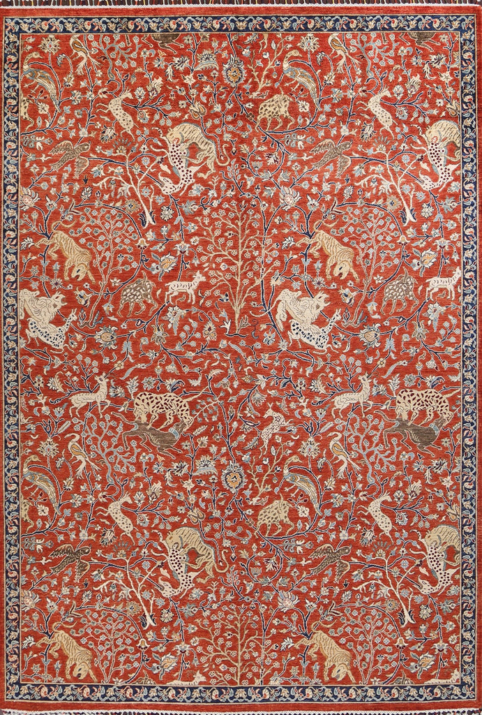 Vegetable Dye Animals Design Tabriz Area Rug 9x11