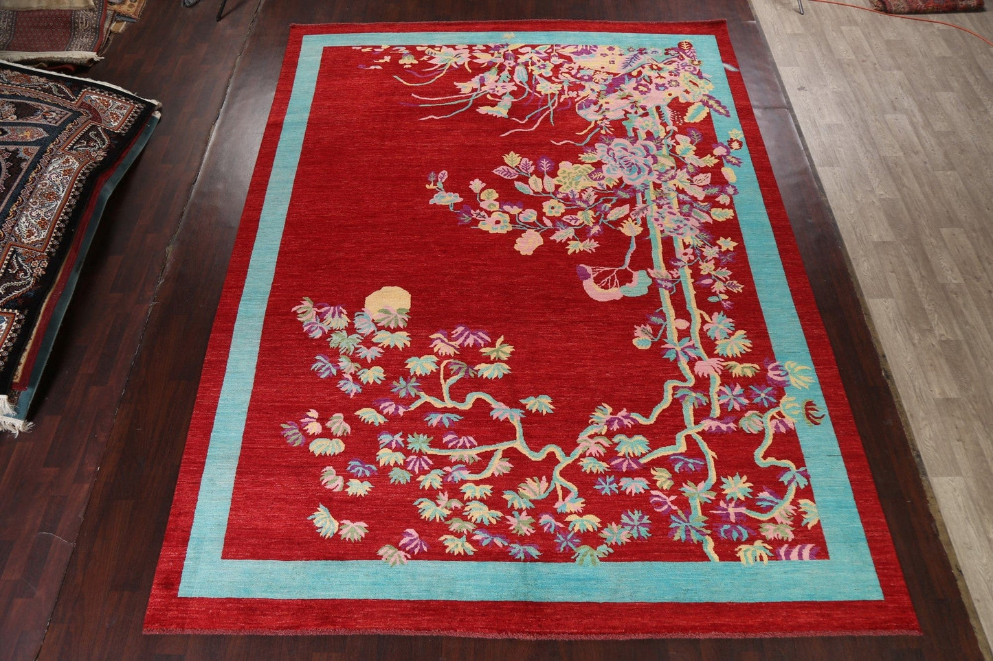 Vegetable Dye Red Abstract Oriental Area Rug 10x14