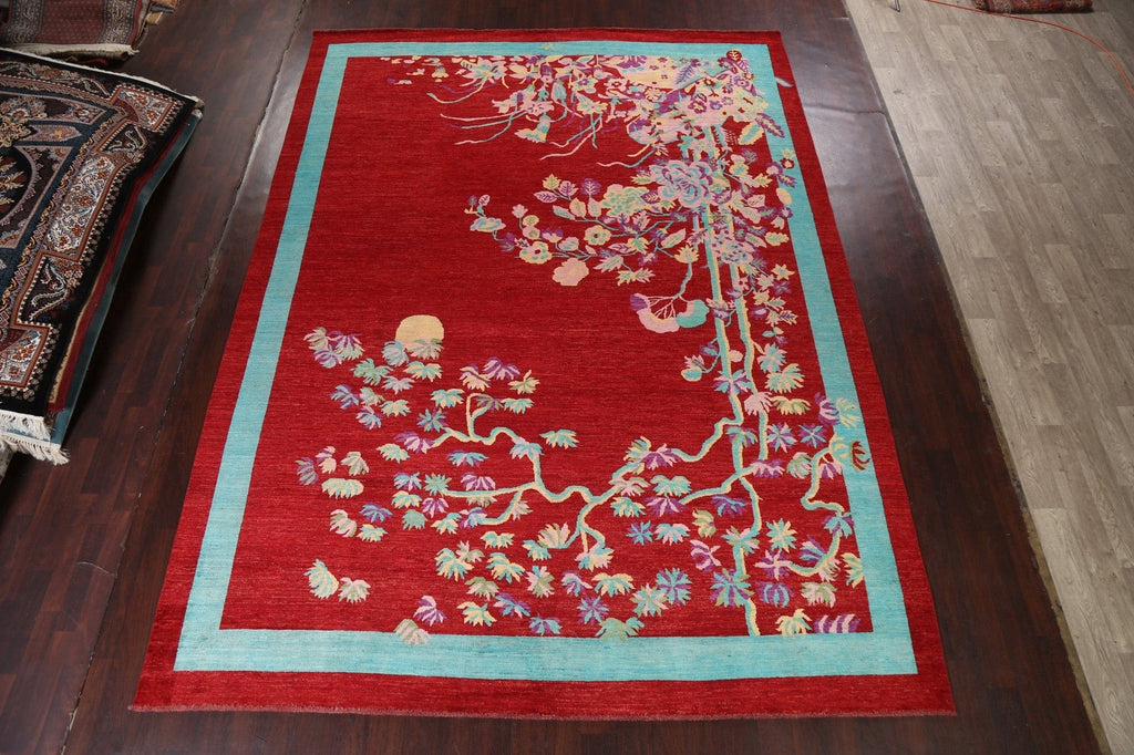 Vegetable Dye Red Abstract Handmade Area Rug 10x13