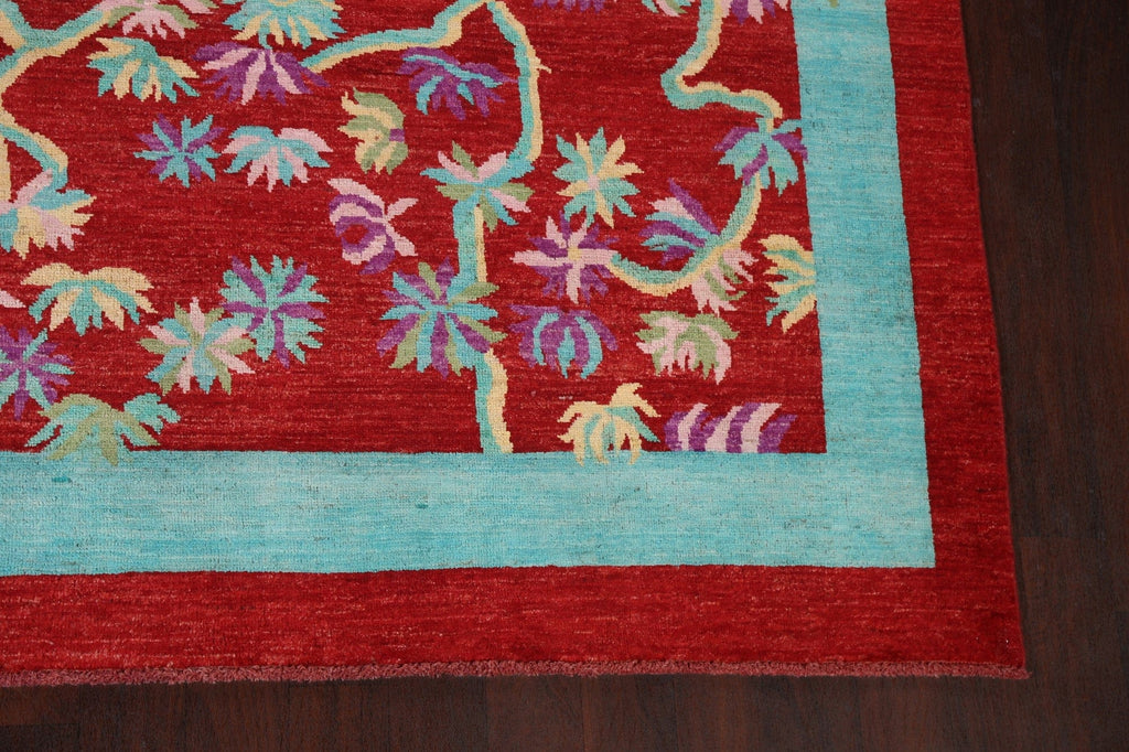 Vegetable Dye Red Abstract Handmade Area Rug 10x13