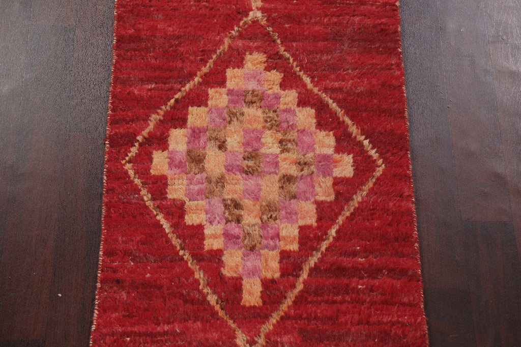 Handmade Moroccan Red Runner Rug 3x11