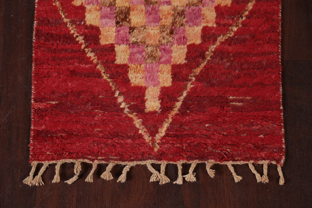 Handmade Moroccan Red Runner Rug 3x11