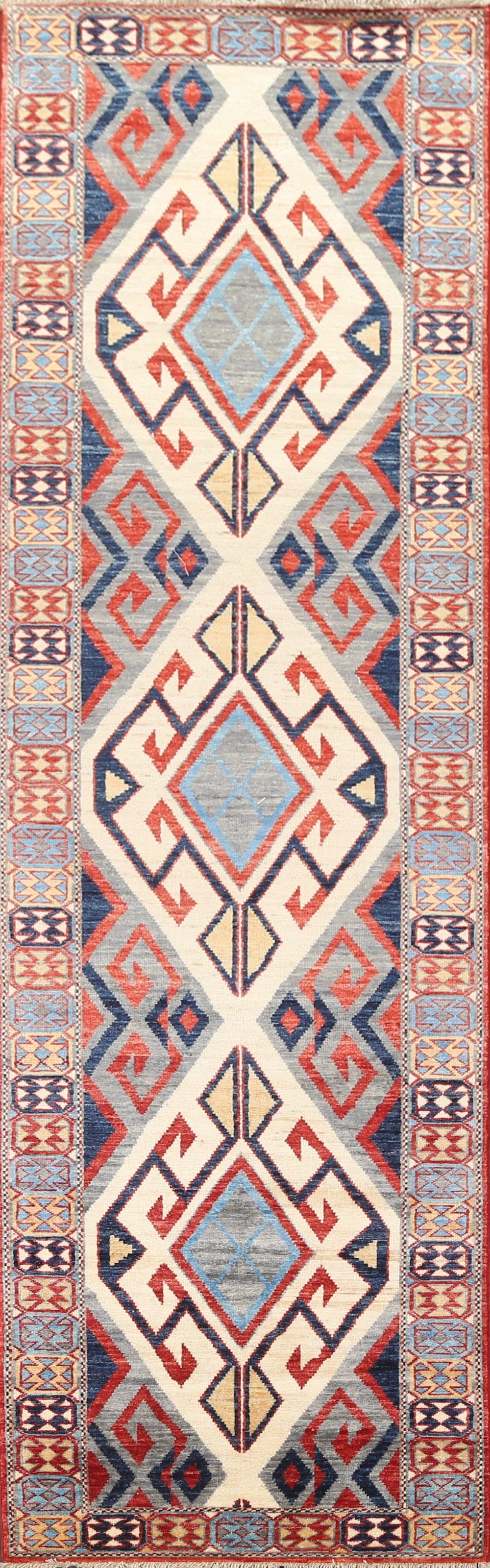 Vegetable Dye Kazak Handmade Runner Rug 3x10