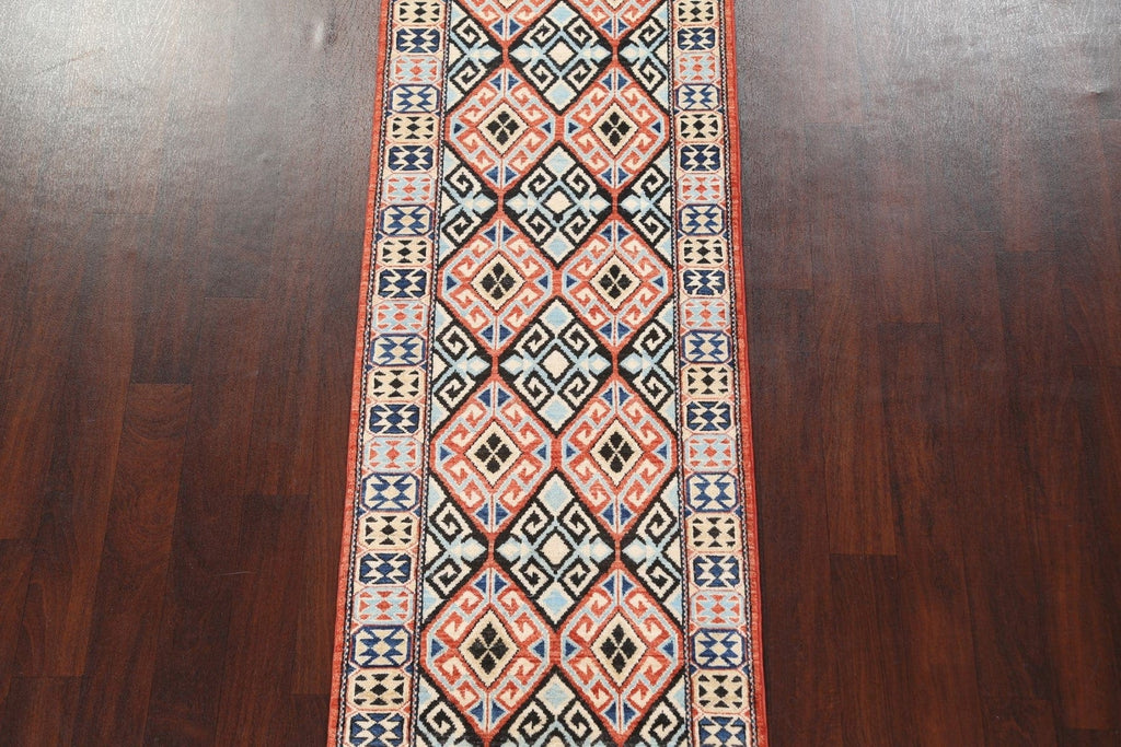 Vegetable Dye Kazak Wool Runner Rug 3x10